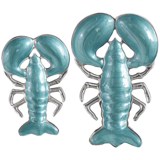 Teal & White Aluminum Enameled Lobster Living Room Décor Tray Set